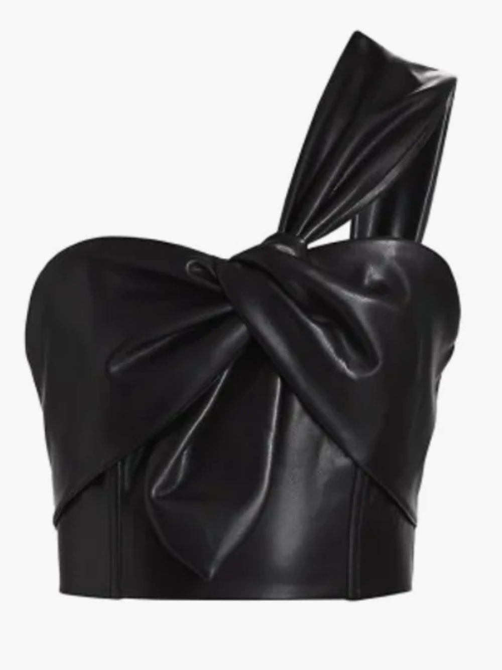 Milly Twist Vegan Faux Leather Black One-Shoulder Top